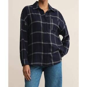 Z Supply Navy Plaid Button Down Shirt